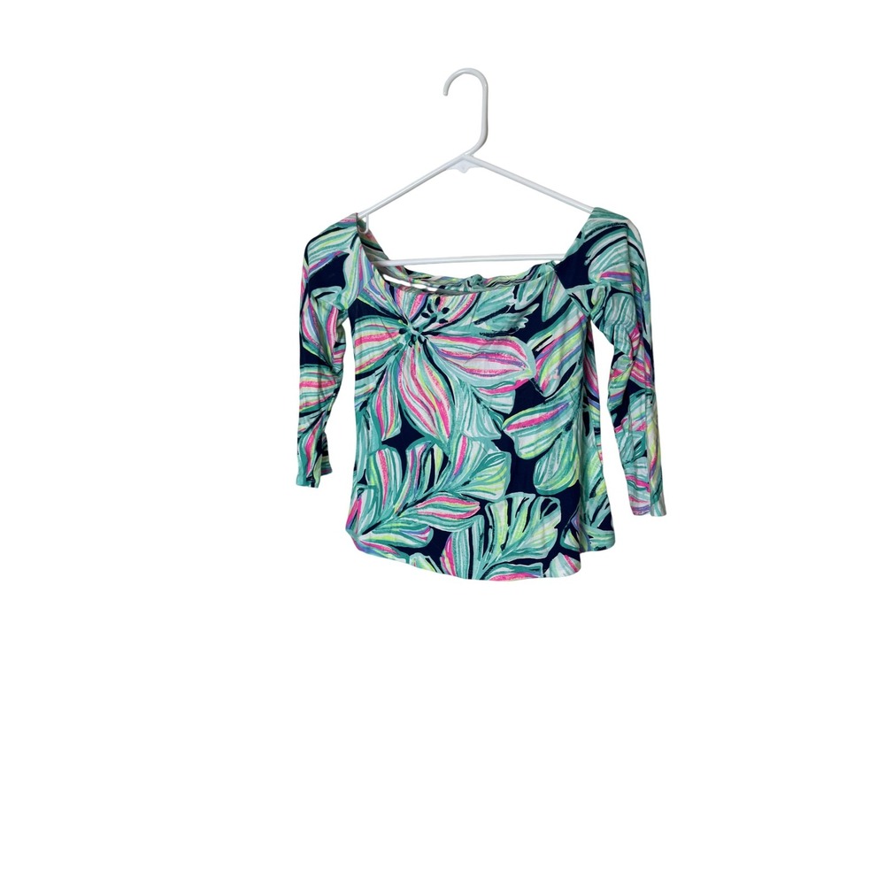 Lilly Pulitzer Shirt‎ Womens XS Multicolor Leaf Print Stretch Boatneck Top